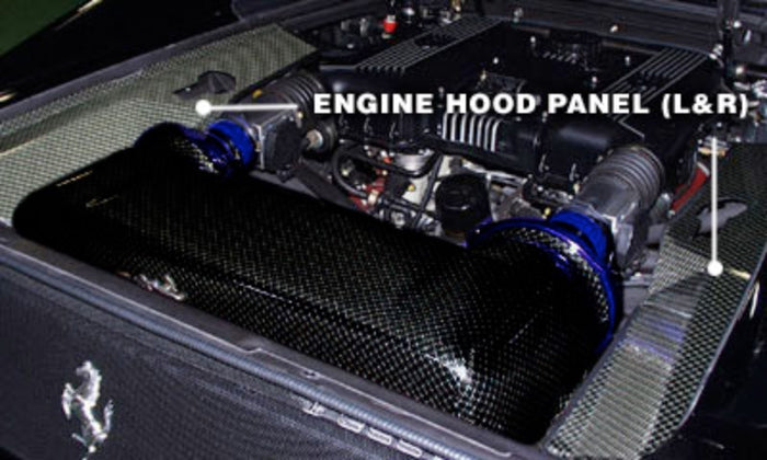GRUPPEM ENGINE HOOD PANELS L & R CARBON CLEAR GEL COAT FOR FERRARI F355 P-F355-EHP-C
