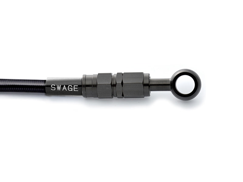 PLOT SWAGE-LINE FRONT BRAKE HOSE KIT BLACK STAINLESS STEEL FITTINGS BLACK SMOKE HOSE FOR KAWASAKI ZEPHYR400 BTFB628