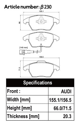 ACRE DUSTLESS REAL BRAKE PAD FRONT FOR AUDI A3 A3 SPORTBACK A3 SEDAN 2.0 FSI SPORTBACK 8PBVY β230-DUSTLESS-REAL