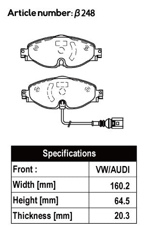 ACRE RACING PRO BRAKE PAD FRONT FOR AUDI A3 A3 SPORTBACK A3 SEDAN 1.4 TFSI SPORTBACK 8VCXS 8VCXSL β248-RACING-PRO