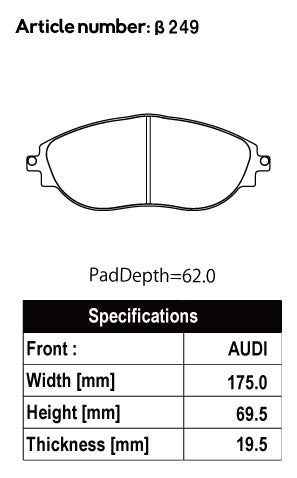 ACRE EUROSTREEET BRAKE PAD FRONT FOR VOLKS WAGEN SHARAN 7N 1.4 TSI 2.0 TDI PRIMARY EQUIPMENT NO.1LX 1LW 7NCZD 7NDLU β249-EUROSTREEET