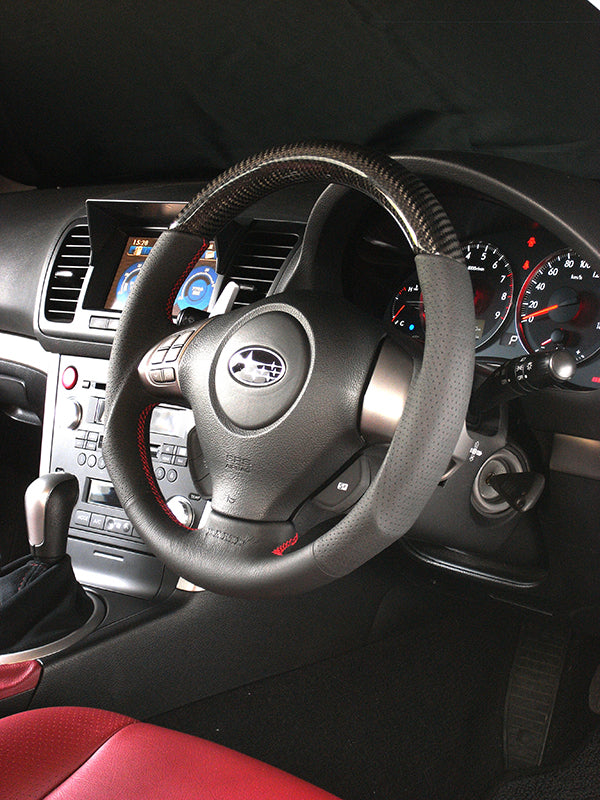 DAMD CARBON STEERING WHEEL  For SUBARU EXIGA CROSSOVER 7 YA MODEL (H~) 2015 / 4~ SS358-S-L Black carbon-red stitch - Black Hawk Japan